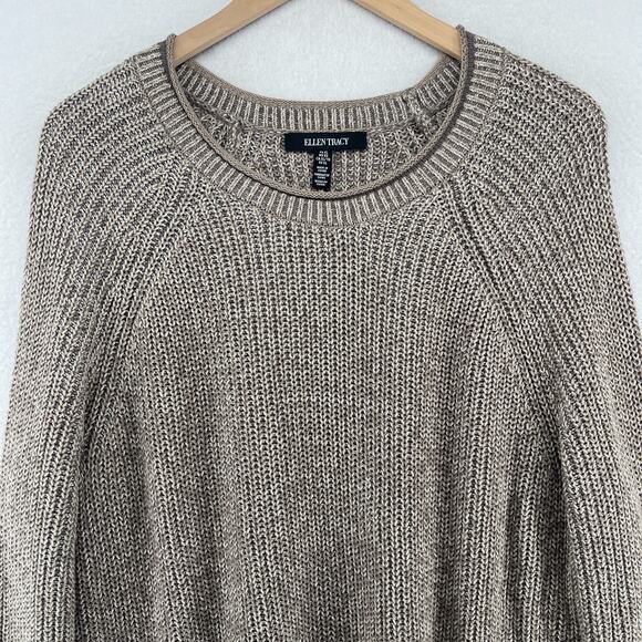 ELLEN TRACY Sweater XL Linda Allard Pullover Cotton Blend Tunic Hi Low Brown VTG - Picture 3 of 14